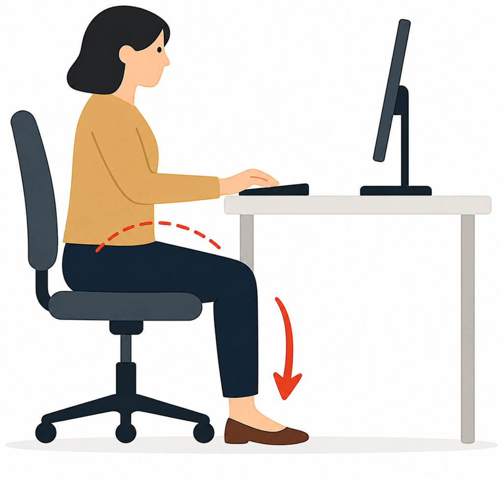 Office worker seated in a chair with poor posture due to incorrect height