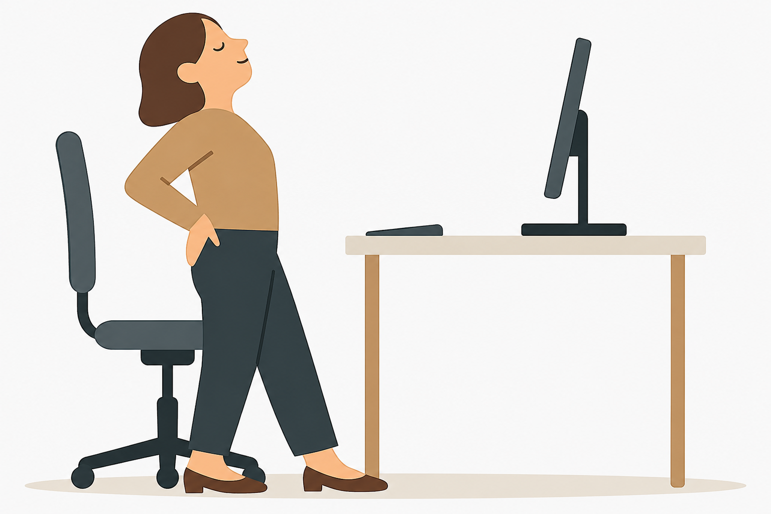 Office worker taking a movement break to reduce fatigue